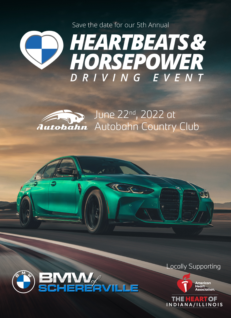 Heartbeats & Horsepower event by BMW of Schererville. This event will take place September 22nd at Autobahn Country Club