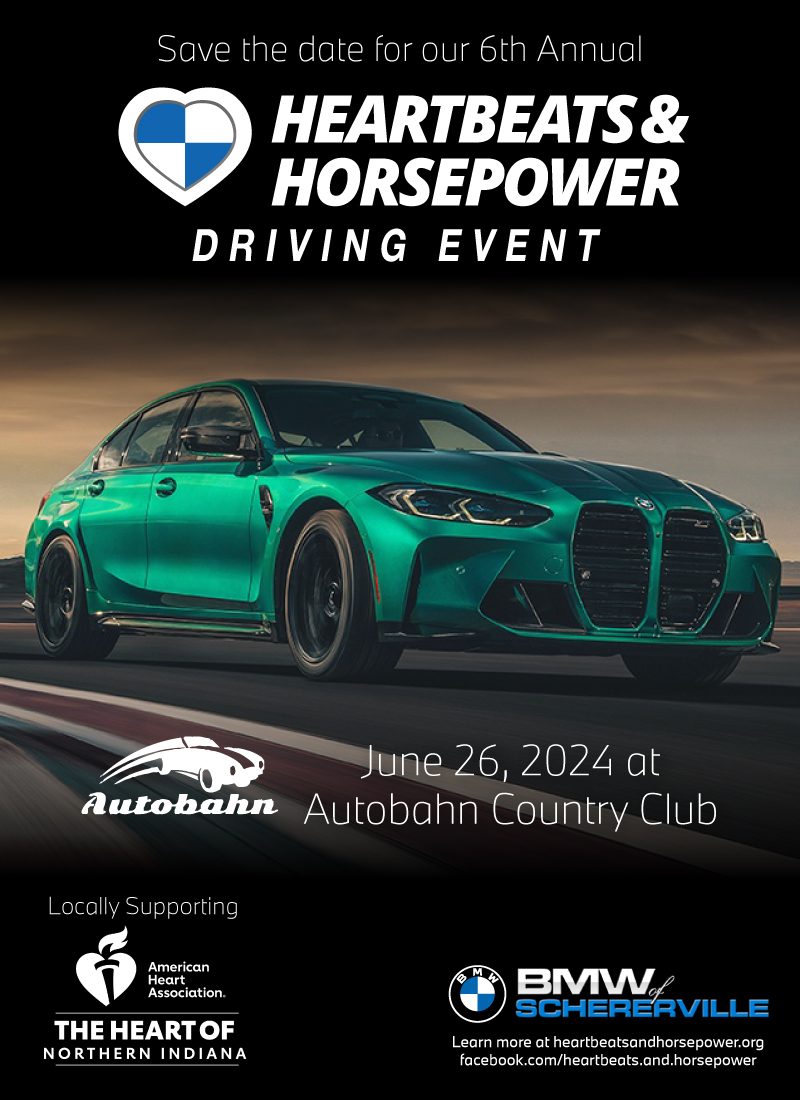 Heartbeats & Horsepower event by BMW of Schererville. This event will take place June 26th 2024 at Autobahn Country Club